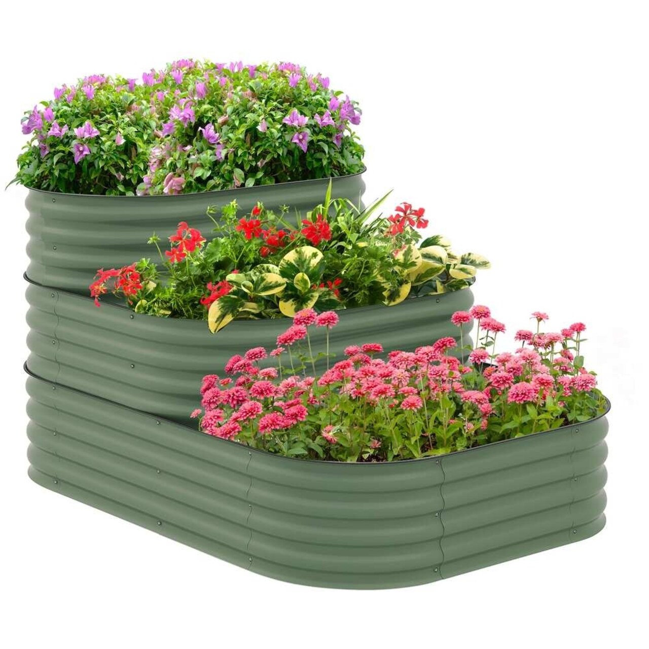 3-Tier Galvanized Steel Open-Bottom Planters with Rubber Edging